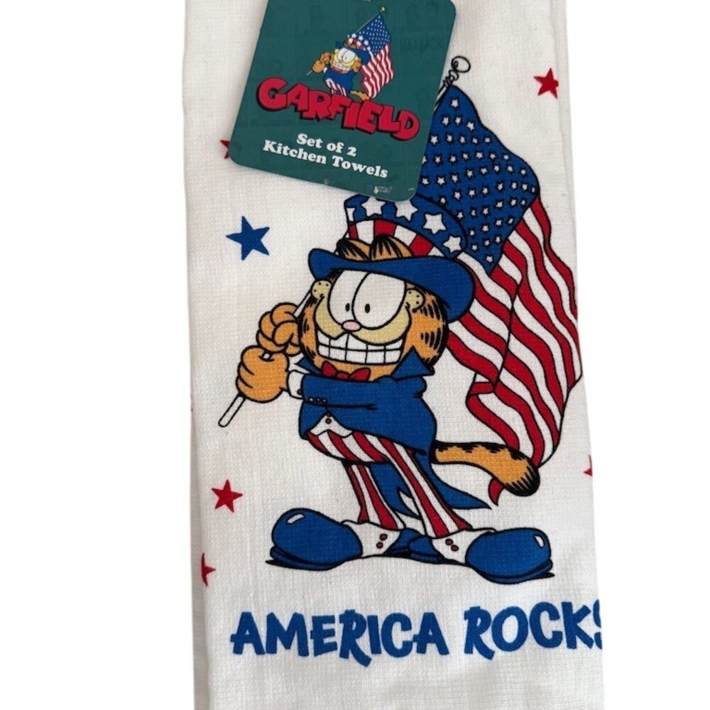 Garfield America Rocks Patriotic Kitchen Towels Set of 2 Uncle Sam USA